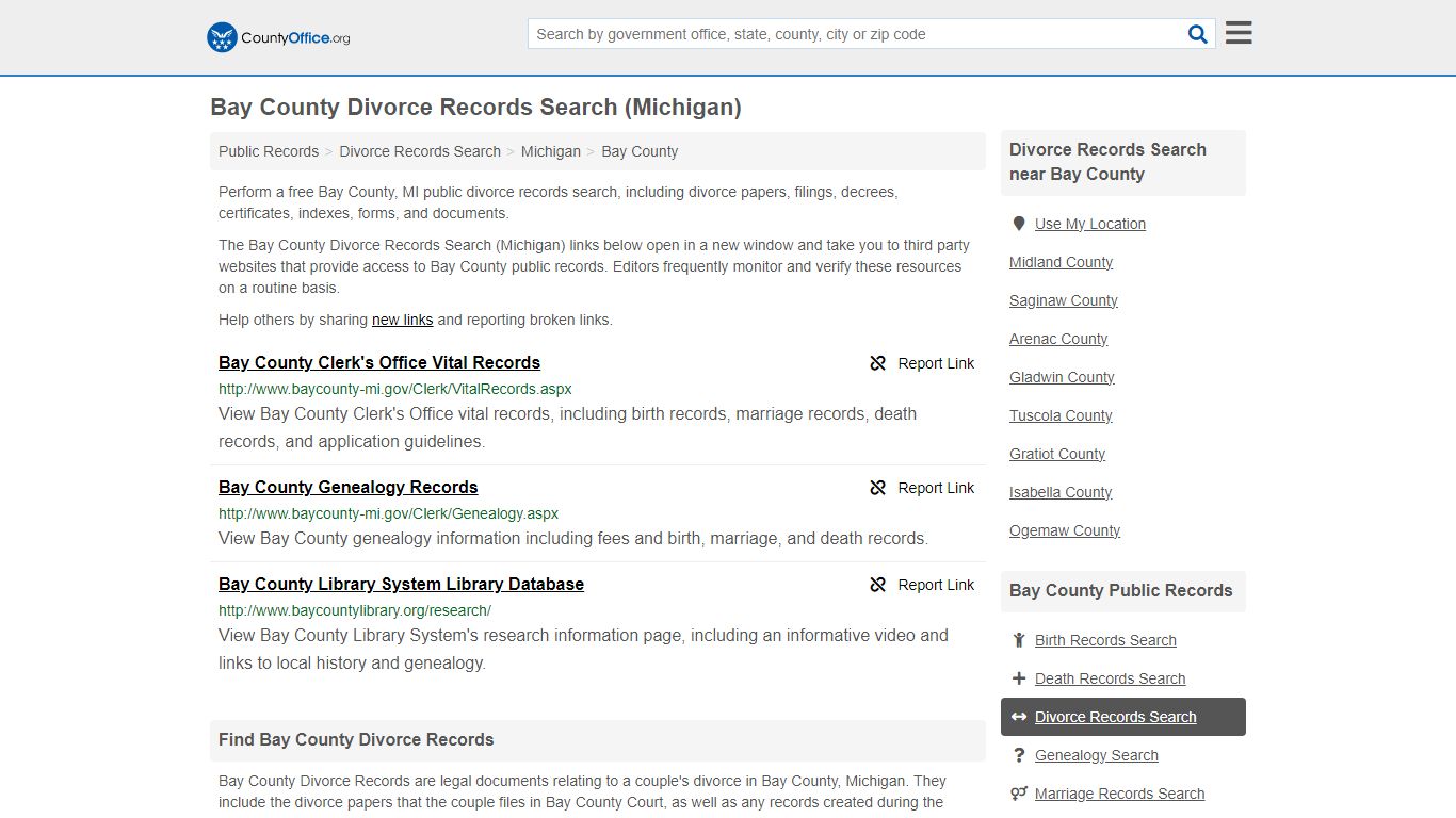 Bay County Divorce Records Search (Michigan) - County Office